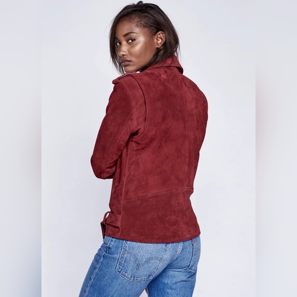 Free People x Understated 100% Leather Moto Jacket, Red/Wine/Burgundy (SIZE XS) - Picture 3 of 16